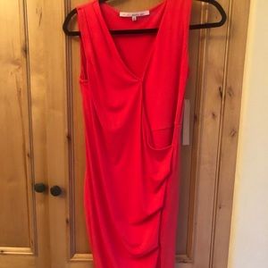 MIDI sleeveless ruched v neck orange/red dress